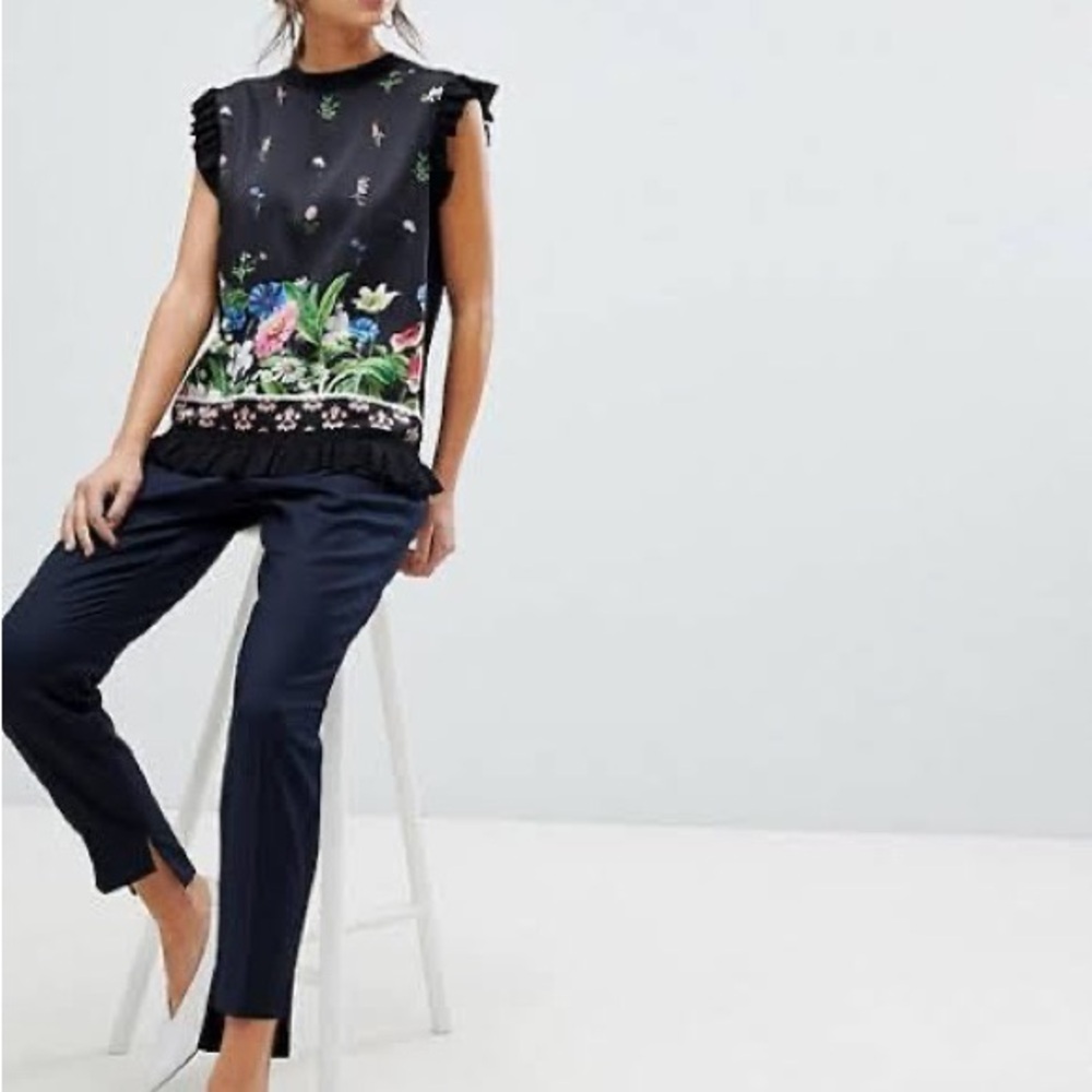 NWT Ted Baker Black Floral Sleeveless Blouse